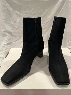 Stuart Weitzman Black Mid-Calf Square-Toe Block Heel Boots